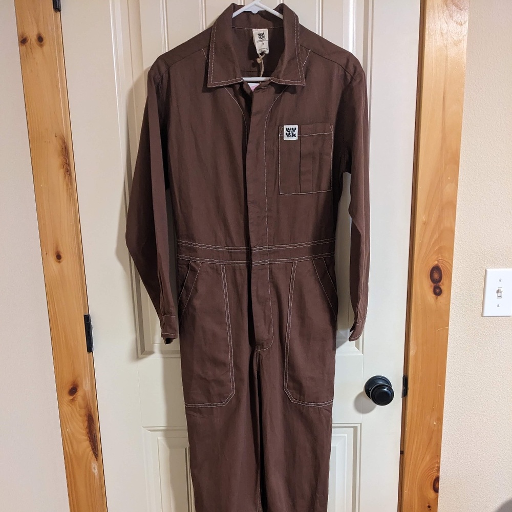 NWT organic cotton Lucy & Yak carmen jumpsuit in oak brown size S